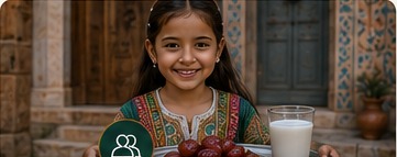 Smiling Algerian girl offering dates and fermented milk