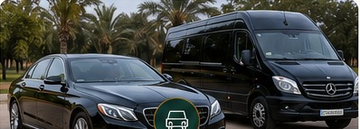Black sedan and black luxury van for private transport
